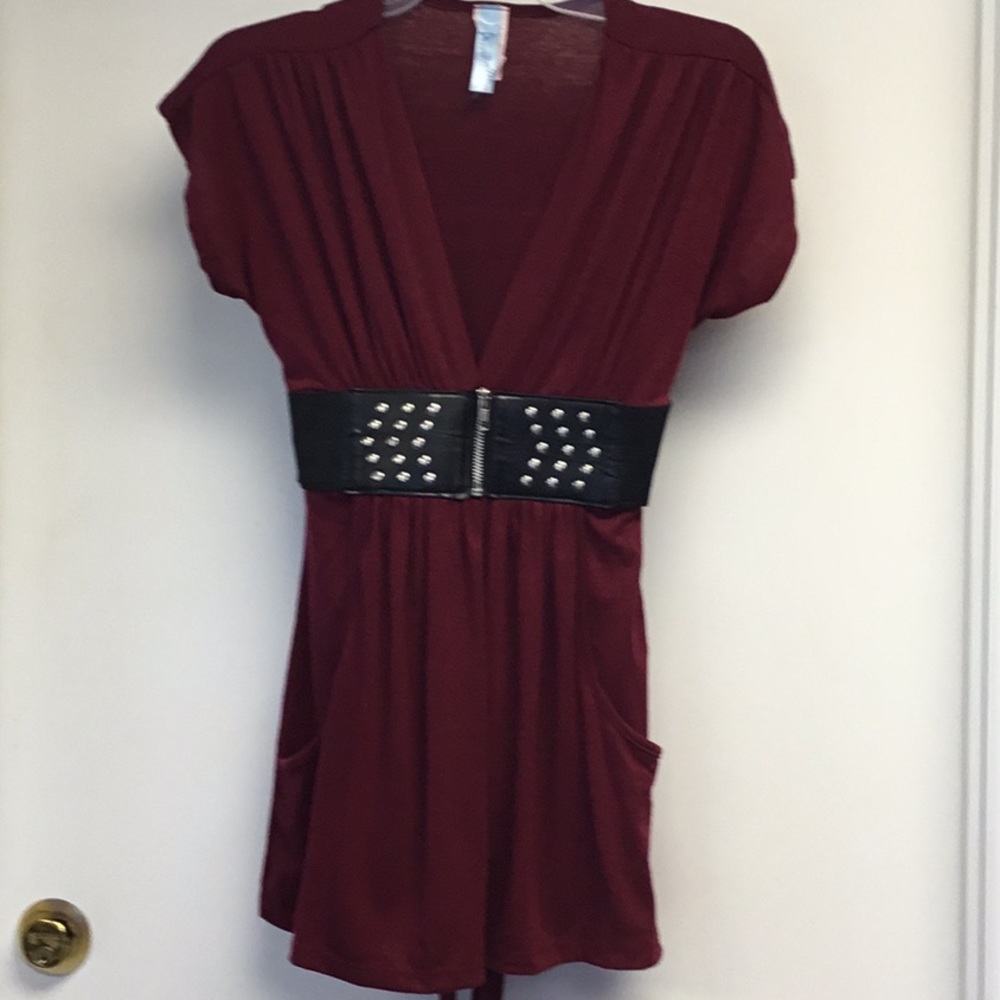 Annabelle Blouse leather waist burgundy Med